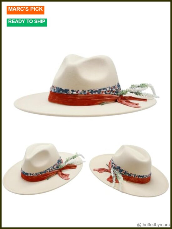 Wide Brim Fedora Hat - Soft Felt, Lightweight, Adjustable Stretch Fit, Gift Box main image 5